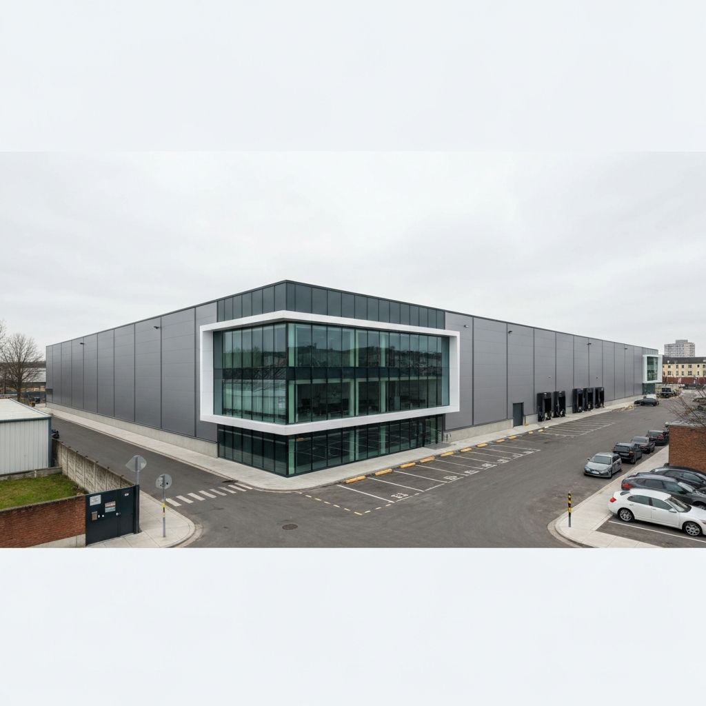 Galpão comercial com fachada moderna em área urbana