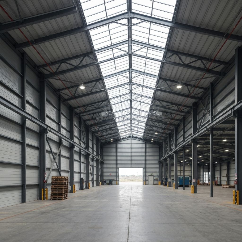 Galpão industrial médio com estrutura metálica moderna